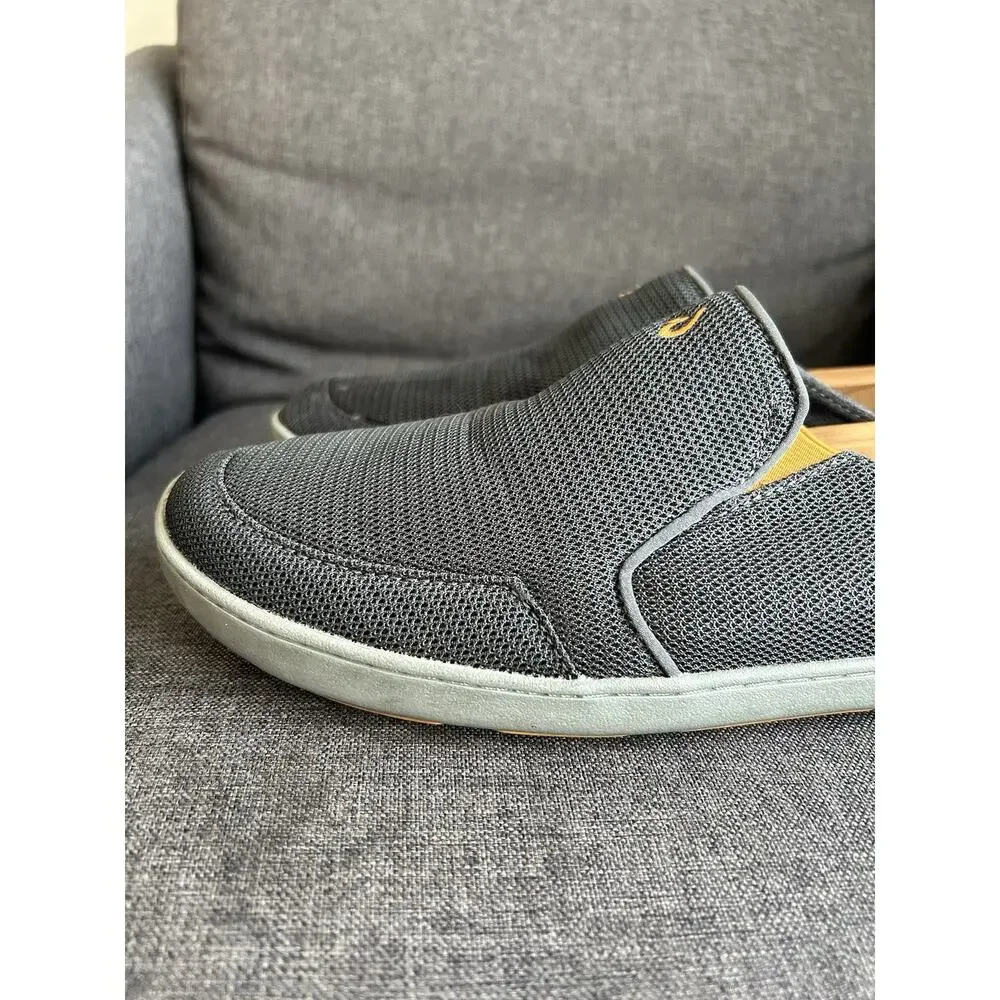 OluKai Mens 10 Nohea Mesh‎ Slip-On Stretch Sneaker Comfort Loafer Grey Orange